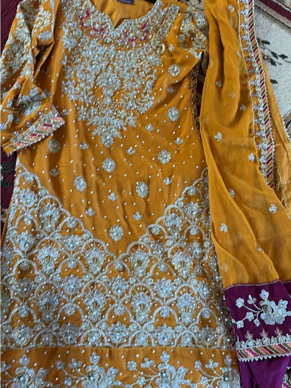 Elegant Mustard Women’s Embroidered garara Dress with Dupatta - Picture 2 of 4